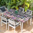 thumbnail image 2 of Spring Floral Table Cloths for 6 Foot Rectangle Tables, Black White Checkered Farmhouse Butterfly Patio Waterproof Elastic Fitted Tablecloths, Washable Rectangular Table Cover for Camping, 2 of 8