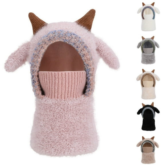 Kids Balaclava Winter Hat with Face Cover, Stretchable Plush Pullover for Children 4-10 Years, One Size Fits Most for Outdoor Snow Activities
