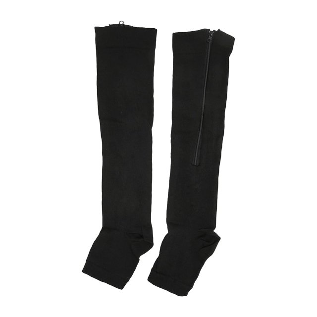 HUGFEGWE Compression Stockings Leg Support Hosiery Knee High Socks with Zipper for Blood Circulation, Open Toe Compression Stockings for Shape Beautiful Legs(S/M-Black) CJB91-44002
