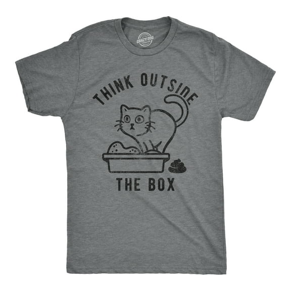 Mens Think Outside The Box Funny Cat T-Shirt Hilarious Graphic Cool Saying Top Graphic Tees