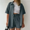 thumbnail image 2 of MSJUHEG 2 Piece Summer Sets for Women Womens Matching Sets Summer Athleisure Sets Women Summer Set Womens Pajama Sets Shorts Plus Size Lounge Sets for Women Linen Shorts for Women Blue XL, 2 of 6