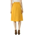 thumbnail image 4 of INSPIRE CHIC Women's Button Front Elastic High Waist Belted Knee Length Skirt L Yellow, 4 of 8