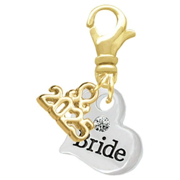 Delight Jewelry Silver-tone Small Bride Heart - Gold-tone Clip on Charm with Mini Year 2025