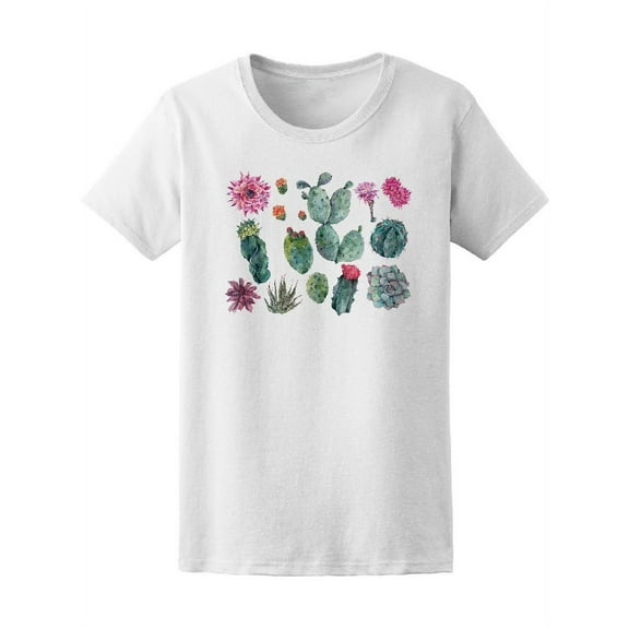 Watercolor Cactus Flowers T-Shirt Women -Image by Shutterstock, Female XX-Large