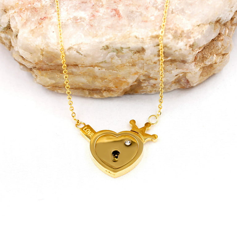 Uloveido His and Hers Love Heart Lock & Shield Key Pendant Necklace Set