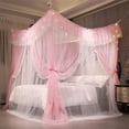 thumbnail image 4 of 4 Corners Post Ruffle Princess Bed Canopy Curtain-Double Layer Cozy Drape Netting 4 Opening Mosquito Net for Girls Adults Bedroom Decoration (Pink/Whtie, 47" W*78" L*82" H/Twin), 4 of 7