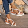 thumbnail image 4 of Rokment Womens Beach Platform Wedges Dress Sandals Bohemian Beads Braided Elastic Ankle Strap Espadrilles Slingback High Heels Bridal Summer Shoes D Size 6, 4 of 7