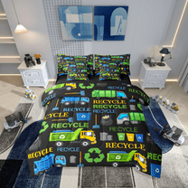 Castle Fairy Boys Cartoon Car 7-Piece King Trash Truck Garbage Truck Super Cozy Bedding Comforter Set