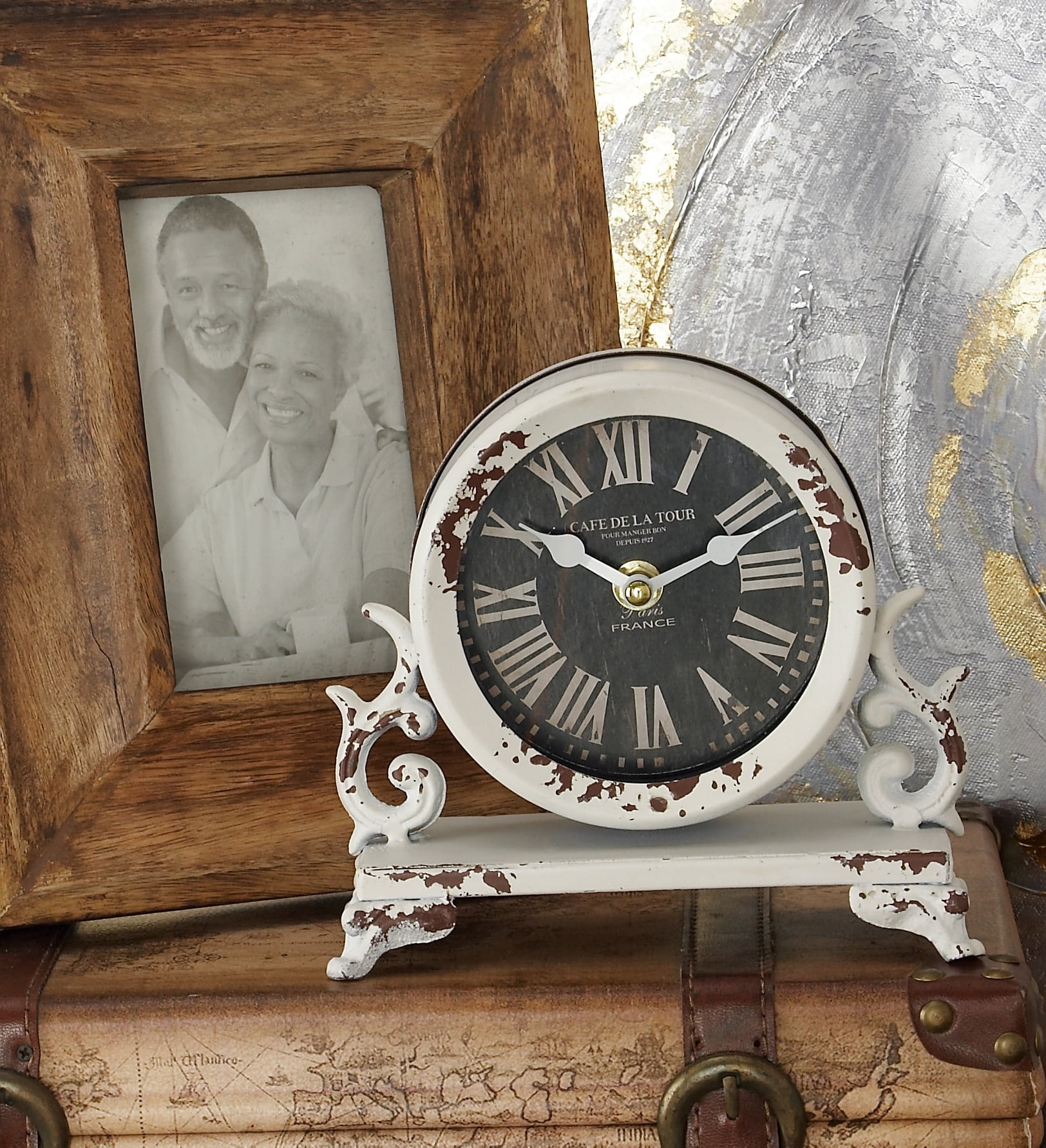 DecMode 7"W, 7"H Metal Vintage Analog Tabletop Clock, Black, 2 Pieces