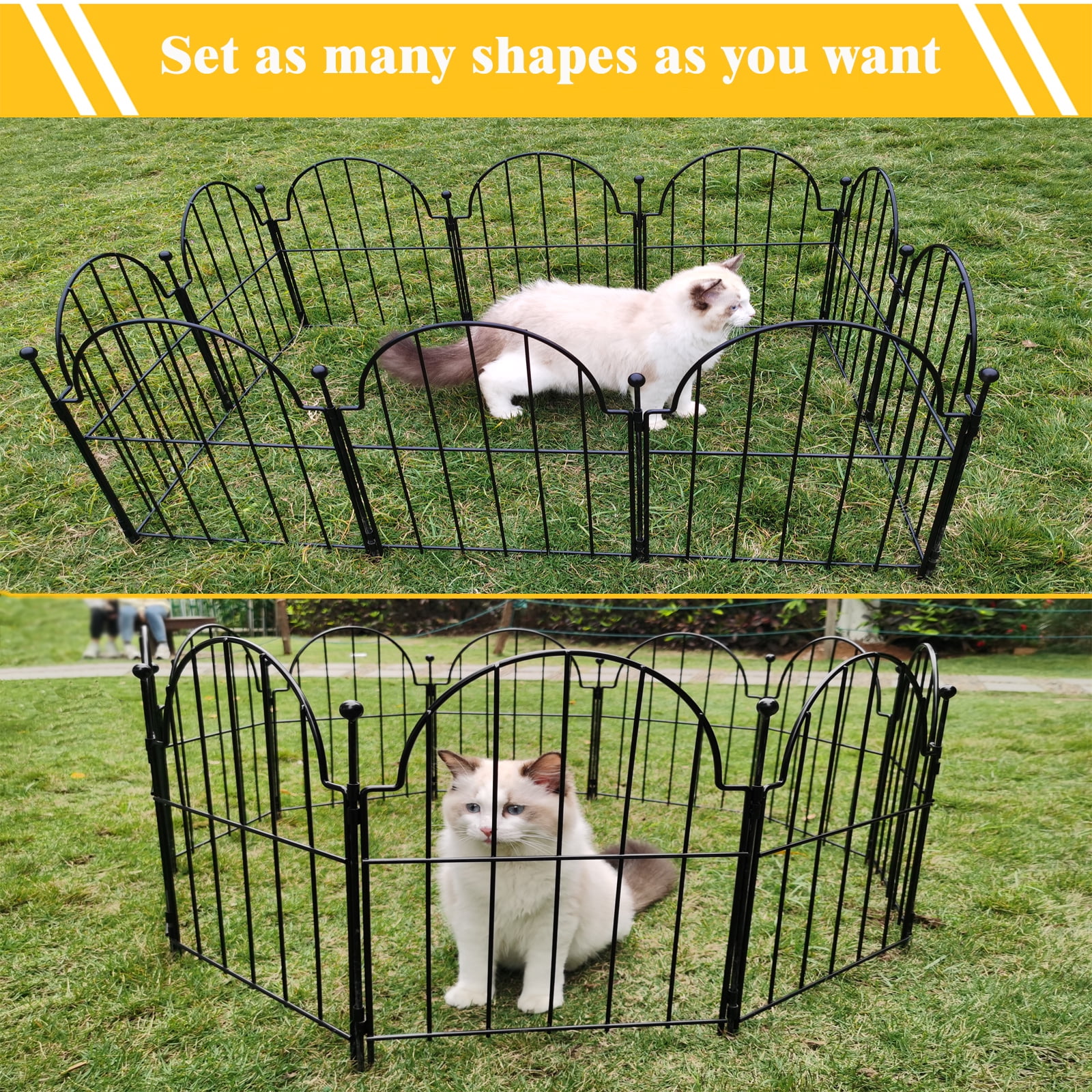 Blingluck Decorative Garden Fence, 25 pack Rustproof Metal No Dig Garden Fencing Border, Total 17 in(H) x 27.5 ft(L), Animal Barrier for Yard, Arched