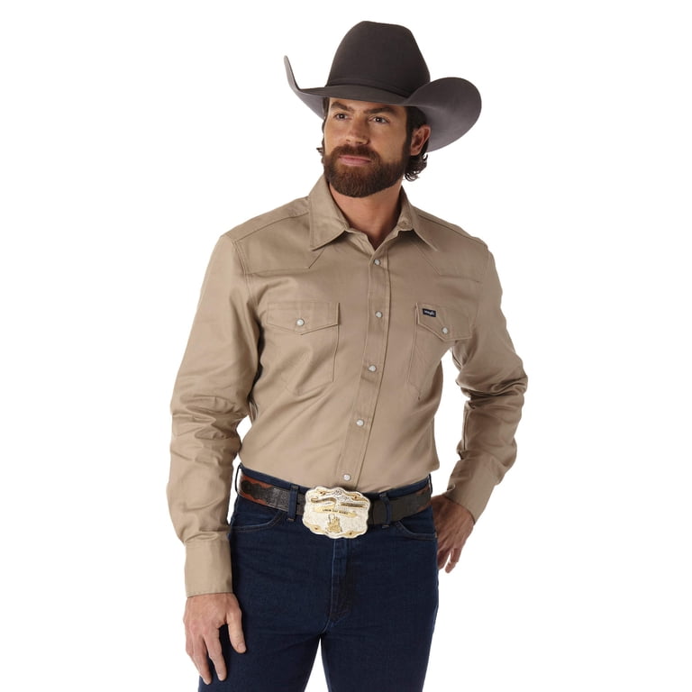Wrangler Men's Western Snap Closure Cowboy Cut Long Sleeve Work Shirt, Khaki - Walmart.com Wrangler Men's Western Snap Closure Cowboy Cut Long Sleeve Work Shirt, Khaki - Walmart.com
