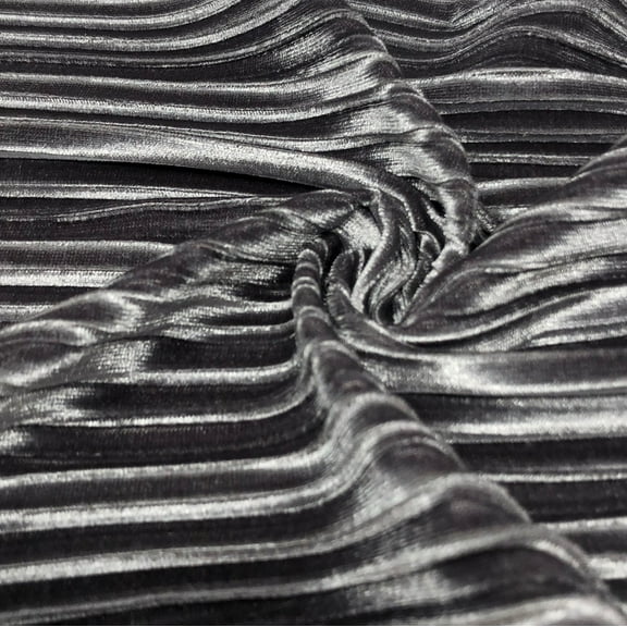Grey Pleated Stretch Velvet Solid