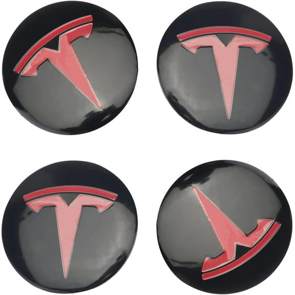 4x Tesla Model 3 Y S X Emblem Badge Sticker Wheel Hub Caps Center Cover ABS Material 4pcs 56MM 2.2''(Black red)