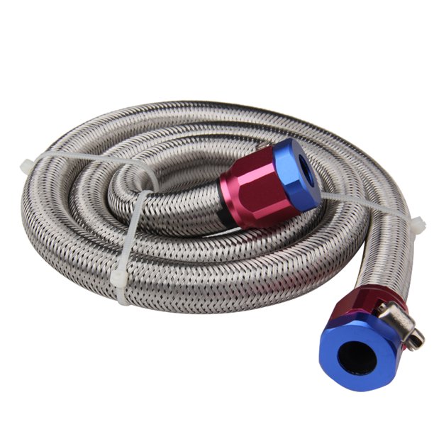 Engine Stainless Steel Flex Braid Fuel Line Kit 3/8" I.D.Hose 1Pcs Blue Clamps