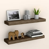 Floating Shelves for Wall Set of 2, 16 Inch Wall Shelves with Invisible Brackets, Rustic Wood Shelves for Bathroom/Bedroom/Living Room/Kitchen/Home Office, Dark Walnut