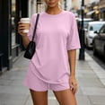 thumbnail image 3 of MLCDZ Women 2 Piece Lounge Set Summer Casual Short Sleeve Round Neck Oversized Shirts Biker Shorts Matching Airport Travel Outfit Clothes, 3 of 9
