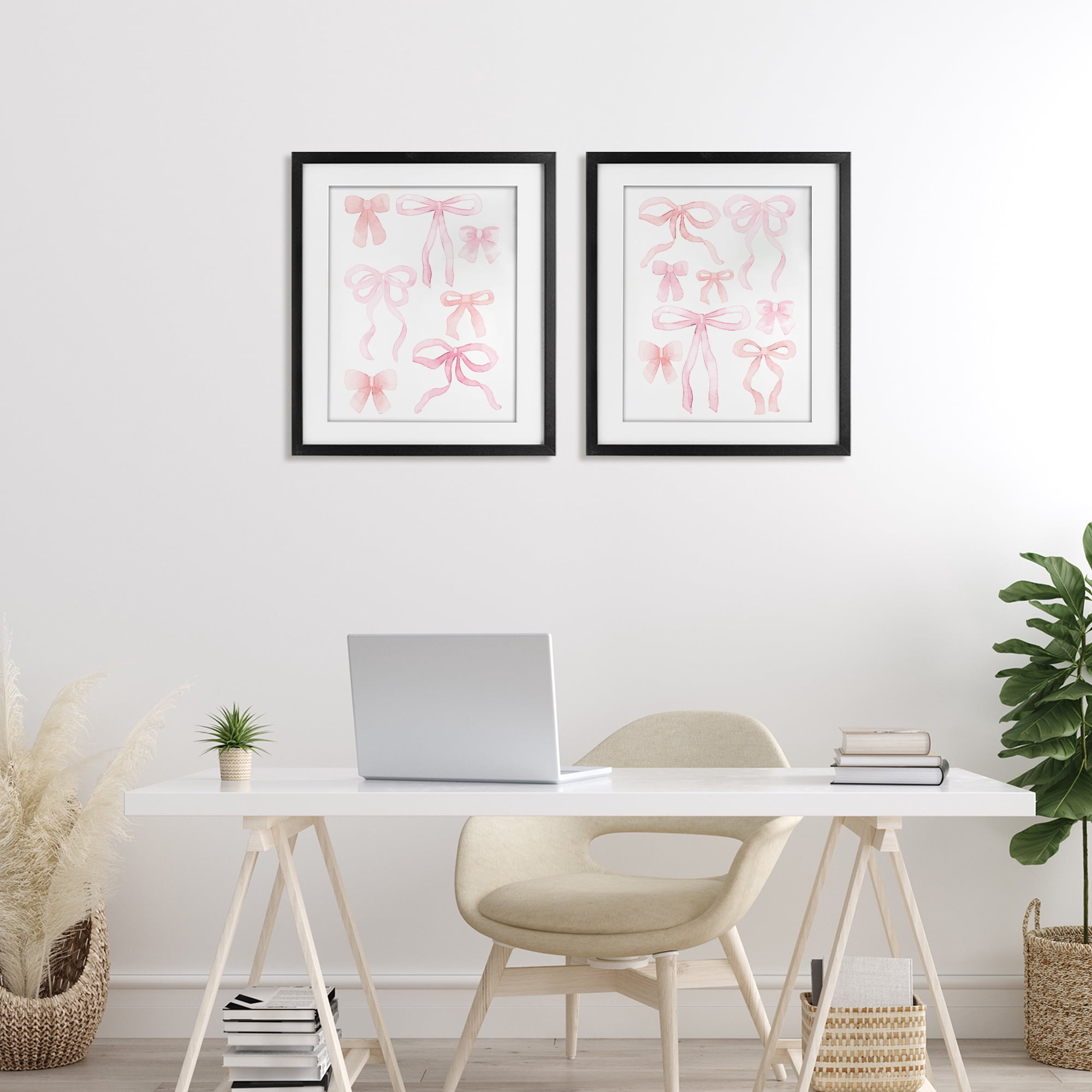 Elegant & Soft Bows 2 Piece Black Framed Print Under Glass Set, design by Kim Allen
