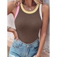 thumbnail image 6 of Women's Round Neck Color Block Bra Lined Tank Top Dark Brown S, 6 of 8