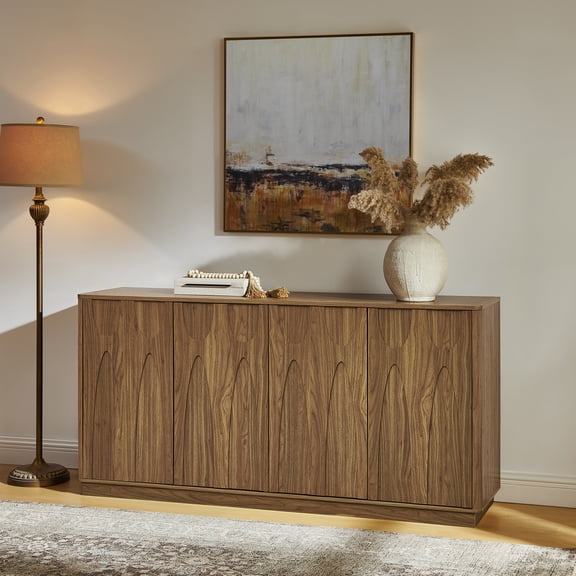 Sideboard Buffet Cabinet with Storage, Mid Century Modern Accent Cabinet with Arched Doors, Modular Media Console, 64" Large Credenza for Living Room Kitchen Dining Room Entryway