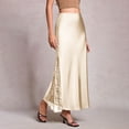 thumbnail image 4 of Gamivast Lace Maxi Skirt for Women High Waisted Smooth Elegant Satin Skirt Side Slit with Sheer Floral Lace Insert Panel Evening Party Cocktail Slip Skirt, 4 of 8