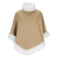 thumbnail image 6 of BLTIBY Faux Fur Trim Poncho for Women Thicken Warm Fleece Lined Cape Elegant Draped Winter Shawl Wraps Coats Fuzzy Pull On Cloak for Christmas Khaki Free Size, 6 of 6