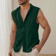 thumbnail image 5 of Top Abrigo Hombres Color Sólido Versátil Botón Solapa, Blusa sin Mangas de Lino de Algodón para el Verano, 5 of 6