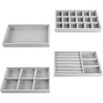 thumbnail image 1 of Stackable Jewelry Trays, Soft-touch Velvet Jewelry Storage Organizer, Clear Display for Earring and Ring Storage, Adjustable Grid Sizes, Fits Neatly In Drawers Or Shelves, 4PCS, 1 of 5