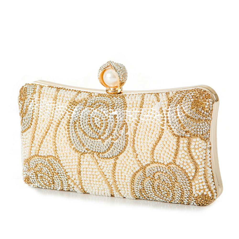 Forever Art - Gold Rose Crystal Clutch Bridal Bag,Wedding Clutch, Party ...