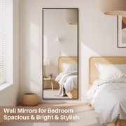Atilioo Full Length Mirror 64x21 - Rectangular Floor Mirror with Shatter-Proof Glass, Wall-Mount or Leaning Full Body Mirror for Bedroom, Dressing Room - Durable Black Aluminum Frame