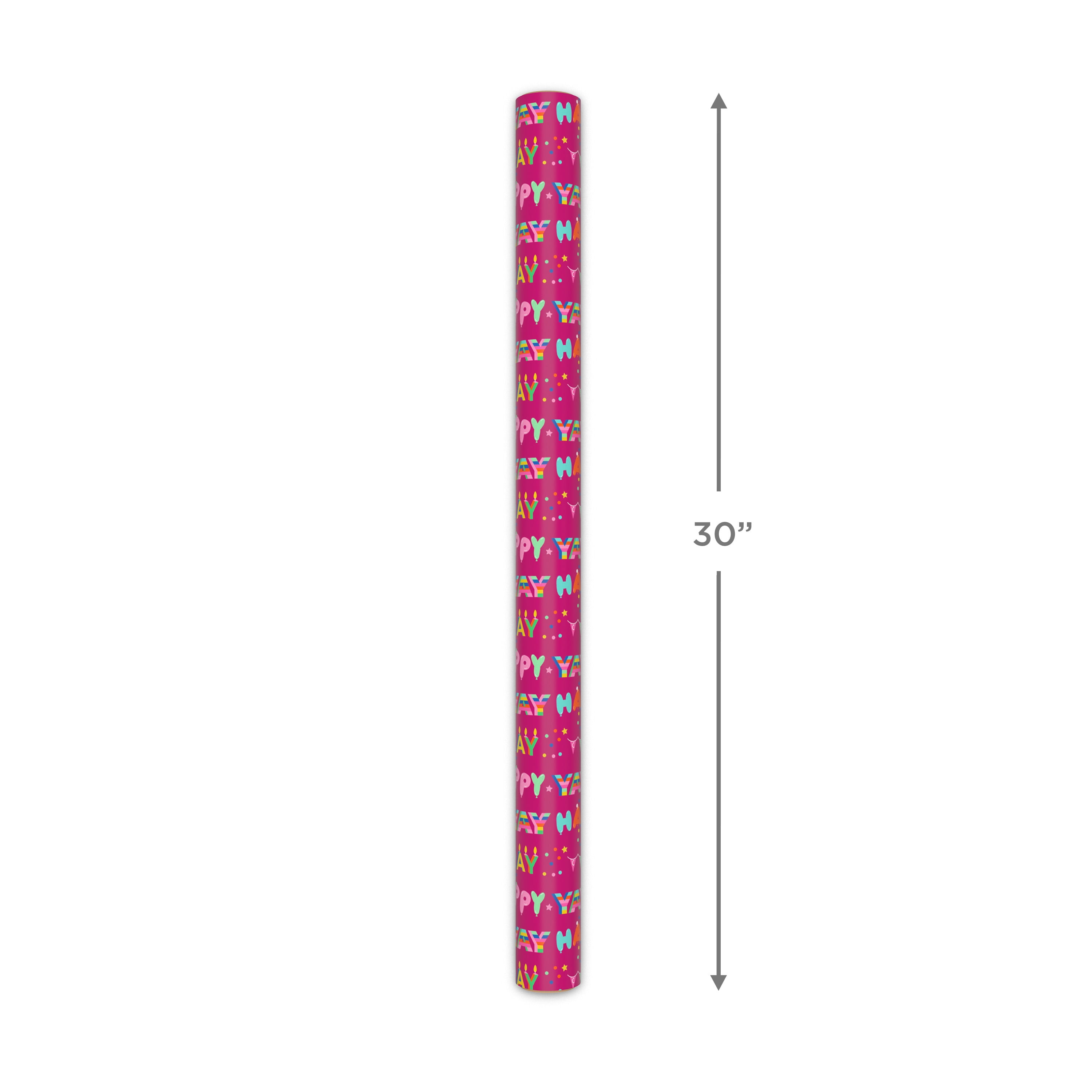 Hallmark Birthday Wrapping Paper Roll (Festive Lettering on Pink) 20 Sq. ft.