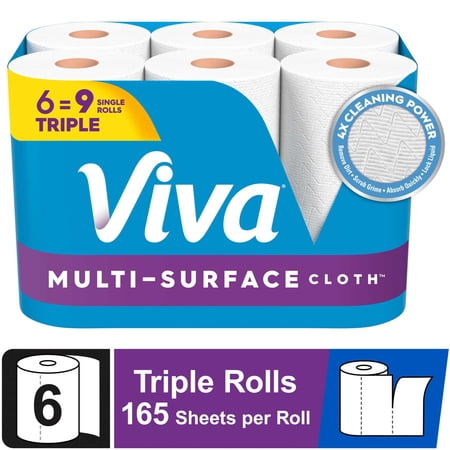 Viva Multi-Surface Cloth Paper Towels, 6 Triple Rolls, 165 Sheets per Roll