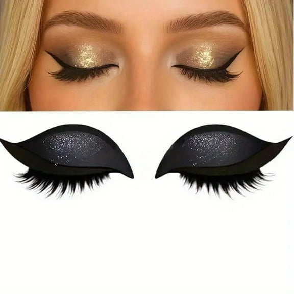 Hotpom Lazy Eye Shadow Eyelash Patch, 3-in-1 Self-Adhesive Reusable Fast Eye Makeup Stickers with False Lashes, 2025 New for Quick Daily or Party Makeup, Black