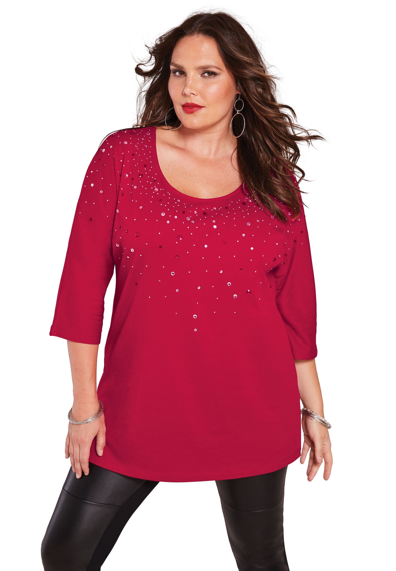 Roaman's - Roaman's Plus Size Three-quarter Sleeve Embellished Tunic ...