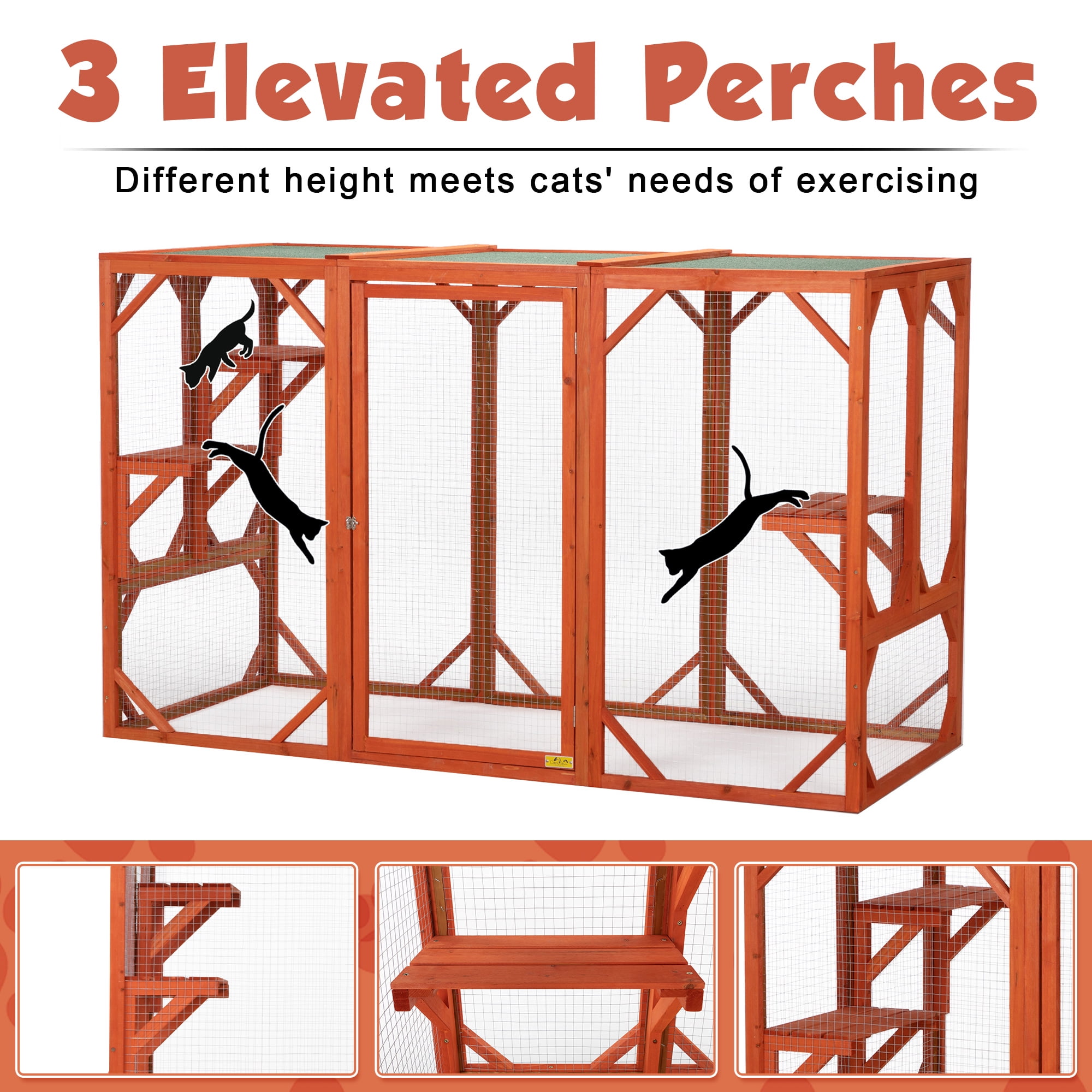 Coziwow Cat Enclosure Catio Cat House Cage Shelter Outdoor W/ Asphalt Roof, Orange