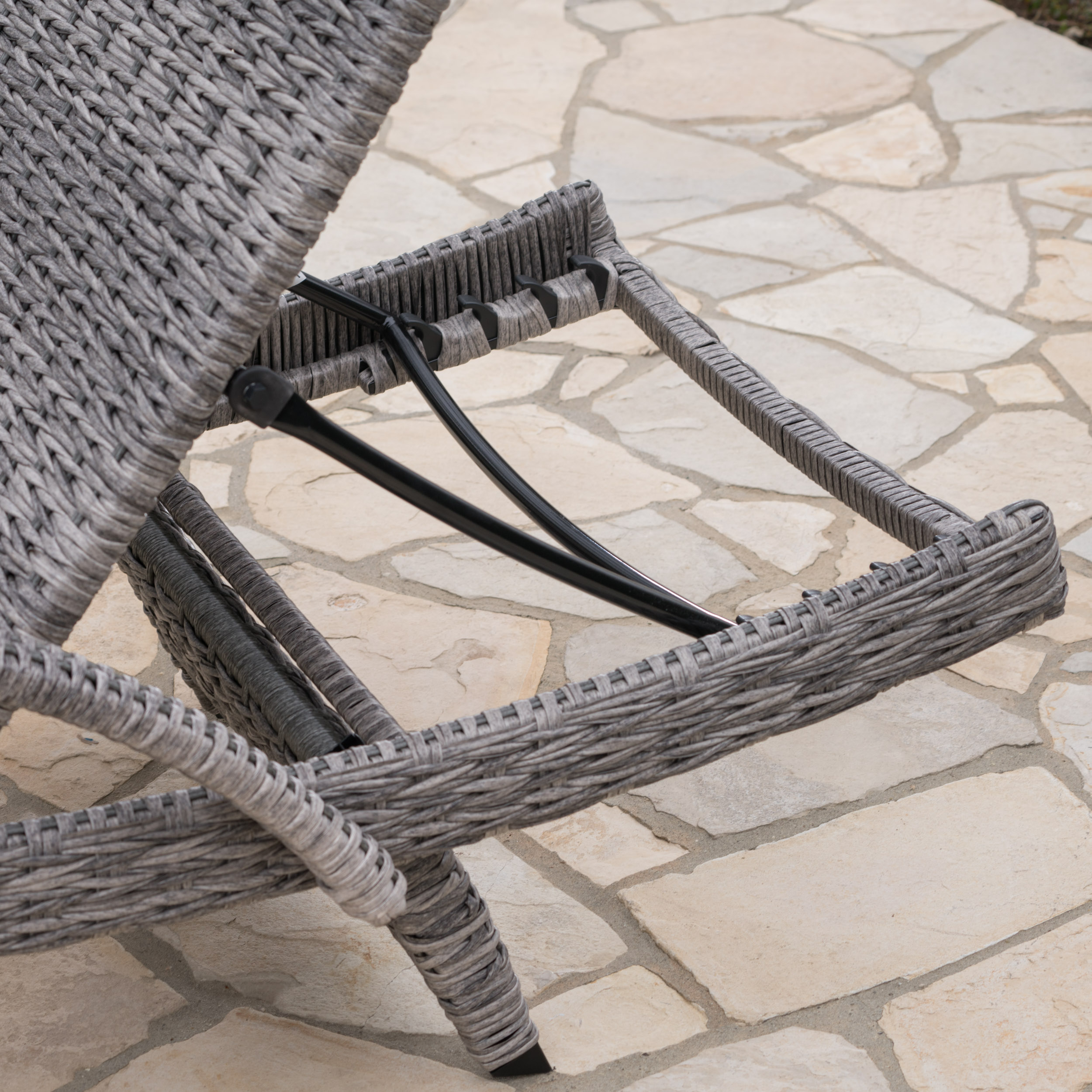 Emerald Outdoor Armed Wicker Chaise Lounge, Set of 2, Grey