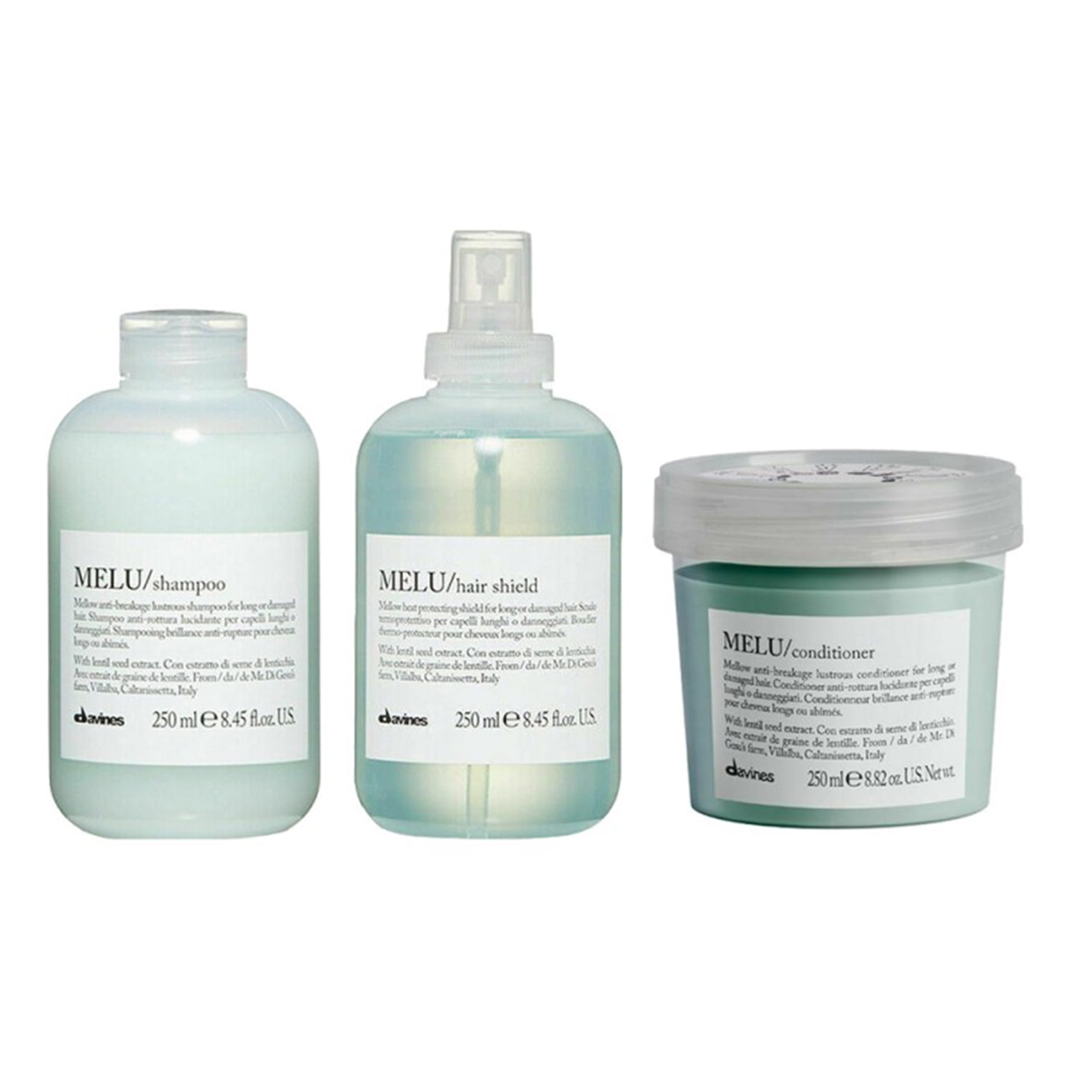 Davines MELU Shampoo, Conditioner and Hair Shield 250 ml / 8.45 oz