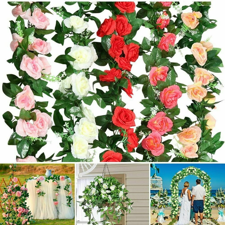 Novobey Flower Garland Fake Rose Vine Artificial Flower Hanging Rose Ivy  Home Hotel Office Wedding Party Garden Craft Art 