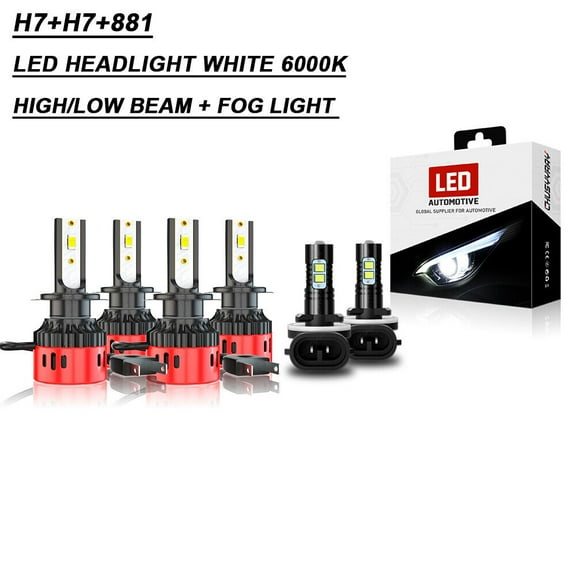 6000K H7 H7 LED Headlights Hi-Low Beam 881/862/889 Fog Light Bulbs Kit Total 6 Bulbs