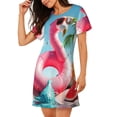 thumbnail image 2 of Haiem Tropical Flamingo Pool Float Print Women’s Short-sleeved Nightdress – Comfortable and Loose-Fit Sleepwear, Soft Cotton Sleep Shirt for Relaxing, Casual Nightdress, 2 of 6