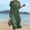 *Green, variant on ClodeEU Women's Linen Blend V Neck Short Sleeve Tiered Ruffle Midi Dress,Casual Loose Boho Beach Sundress Beige,Women's Plus L