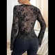 thumbnail image 5 of Blusa de Larga con Cuello Redondo y Encaje de con Bordado Floral para Mujer Negro XL, 5 of 6