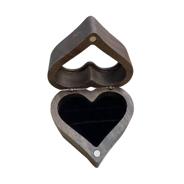 Caja de madera para anillos, joyero, caja para anillos de compromiso en forma de corazón, joyero para aniversarios y propuestas.