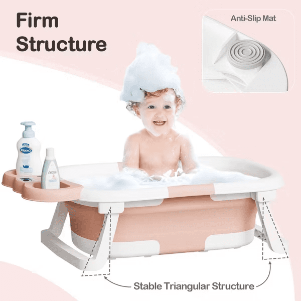 Tumajup Foldable Baby ‎Bathtub Elephant PP+TPE with Soft Cushion&Thermometer for 0-36 Months Toddler Gray