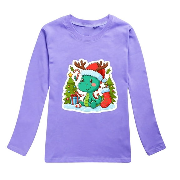 XEGLSBU Boys Long Sleeve Shirts Size 8-9 Toddler Boys Girls Autumn Long Sleeve Christmas Cartoon Dinosaur Prints T Shirt Tops Purple Size 12-13 Years