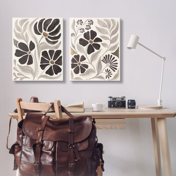 Stupell Industries Modern Neutral Petals Plants & Flowers Painting Wrapped Canvas Art Print Wall Art, 24 x 30, Set of 2