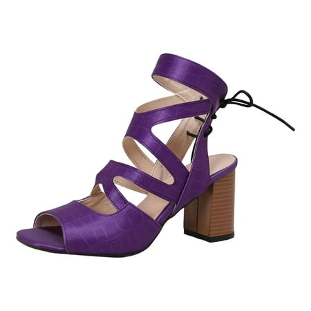 

Liaosiiii Solid Color Foreign Trade Square Head Back Heel Tie Thick Heel Big Size Women s Shoes Summer High Heeled Sandals