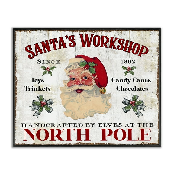 Stupell Industries North Pole Santa's Workshop Holiday Painting Black Framed Art Prints Wall Art, 14 x 11