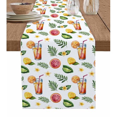 Watermelon Table Runner 48 Inches, Summer Tropical Palm Leaf Lemon Floral Bed Runner Dresser Scarves Tabletop for Indoor Outdoor Parties/Ceremony/Banquet, 13" x 48"