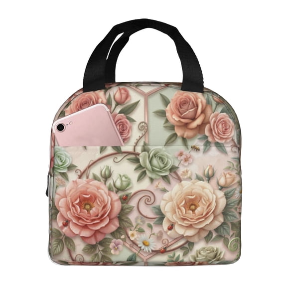 Floral Insulated Lunch Box For Ladies Professionals, Leakproof Cooler Tote And Thermal Meal Bag For Daily Work Office Commuters Travel, Reusable Women's Lunch Bag