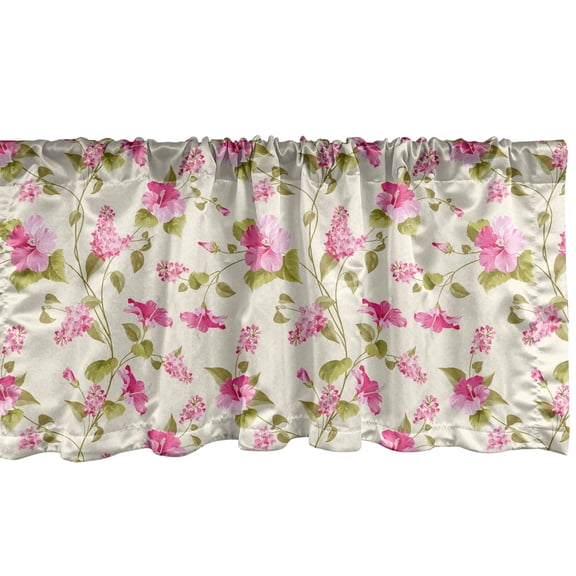 Ambesonne Floral Valance Pack of 2, Blossoming Garden Art, 54"X12", Eggshell Pink and Green